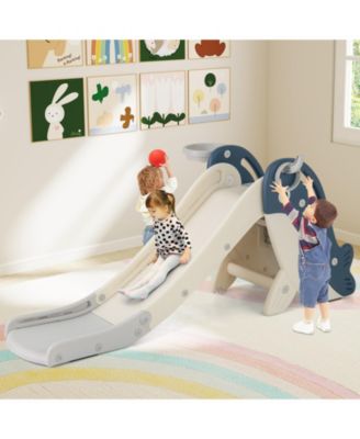 Foldable Freestanding Baby Slide Climber Set with Basketball Hoop