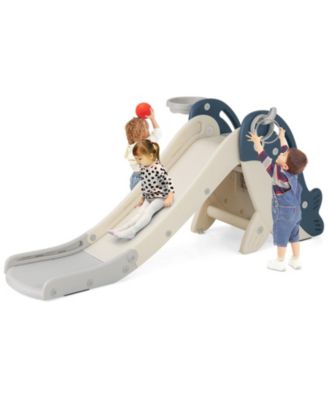 Foldable Freestanding Baby Slide Climber Set with Basketball Hoop