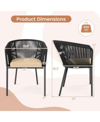 Patio Dining Chair Set of 4 w/Backrest Armrests Washable Cushions Metal Frame