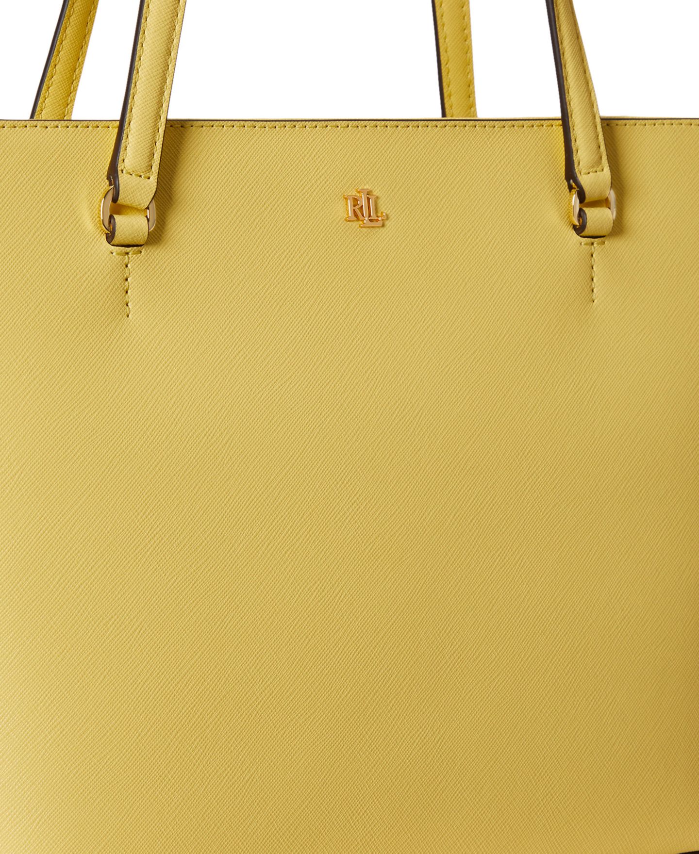 Женская сумка Lauren Ralph Lauren Crosshatch Leather Karly Medium Shopper Tote Handbag, цвет: Лимонный сорбет — фото 5