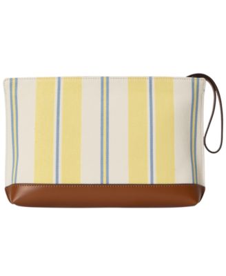 Striped Canvas & Leather Medium Pouch 