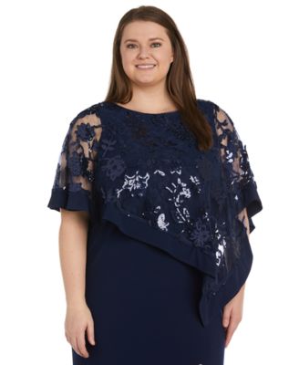 Plus Size Embroidered Sequin Lace Poncho Gown
