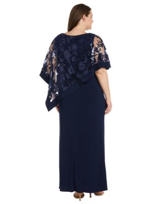 Plus Size Embroidered Sequin Lace Poncho Gown