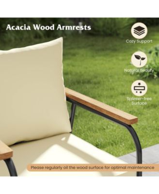 Set Of 4 Patio Furniture Set w/Tempered Glass Coffee Table PE Wicker Rattan Chairs