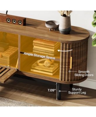 70" TV Stand for TVs up to 80", Wood TV Console with Metal Legs & Sliding Doors, Entertainment Center, Walnut