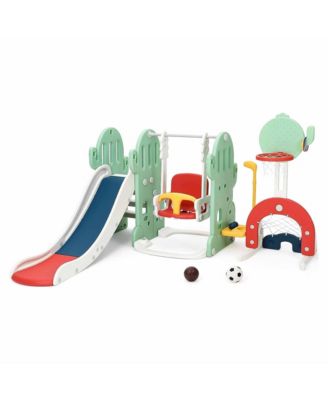 7 in 1 Toddler Slide and Swing Set with Slipping Slope Basketball Hoop Soccer Golf Ring Toss Game