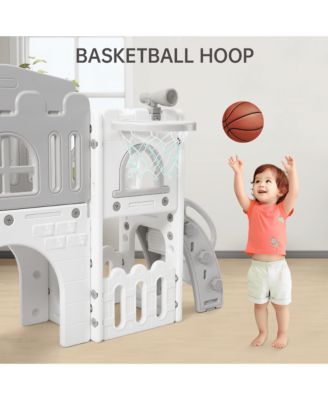 8-In-1 Indoor Playground With Slide:Slide Playset, Includes Slide, Basketball Hoop, Climber