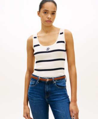 Women's Monogram Script Striped Scoop Neck Tank Top