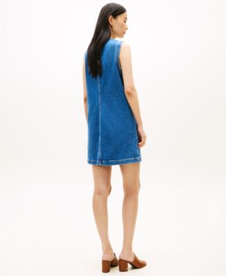 Women's Crewneck Mid-Blue Denim Mini Dress