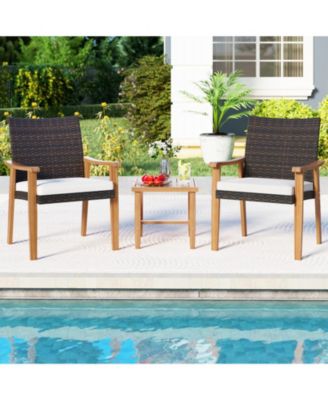 3 PCS Patio PE Wicker Furniture Set w/Coffee Table & Cushions for Front Porch Outdoor