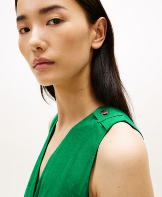 Women's Linen Belted V-Neck Wrap Dress