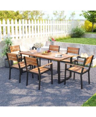 Patio Dining Chair set of 6 w/ Heavy-duty Metal Frame 6 Acacia Armrest Stackable Chairs