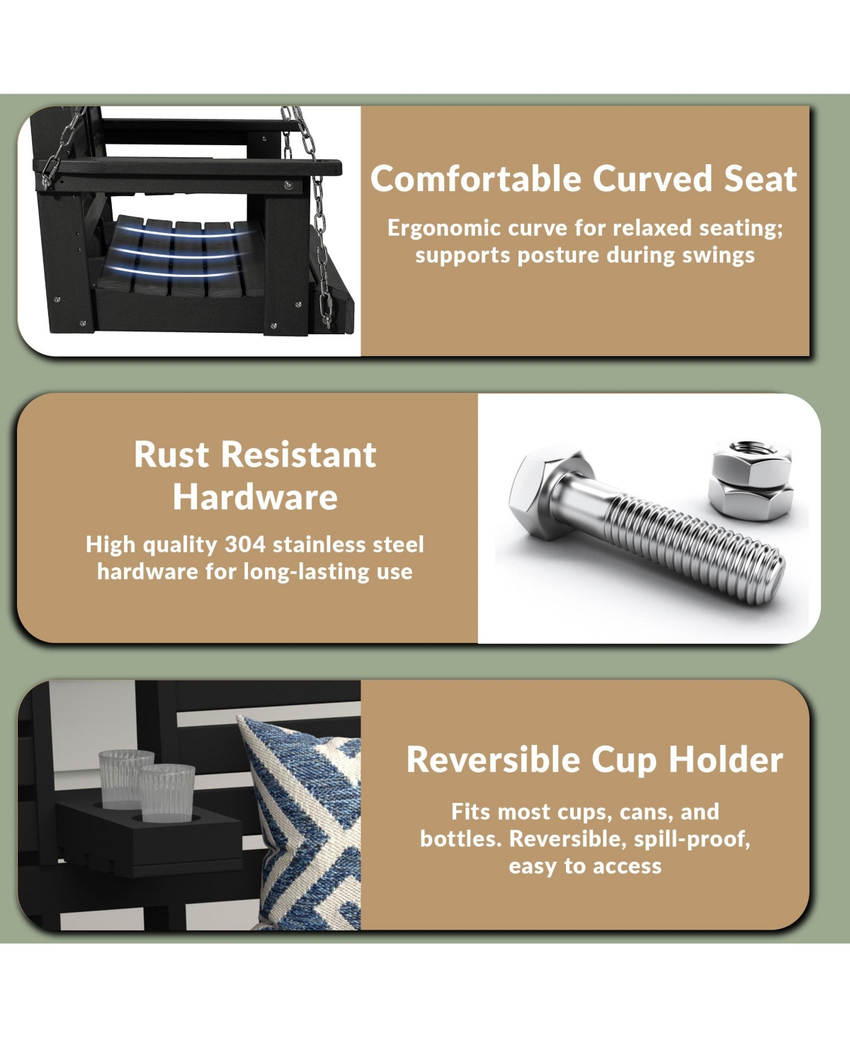 WestinTrends Outdoor 54" Hdpe With Cupholders Porch Swing Bench