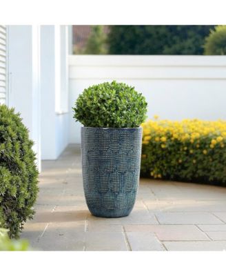 Ocean Grid Textured Ceramic Planter, 17" Tall, Decorative Pot with Raised Pattern