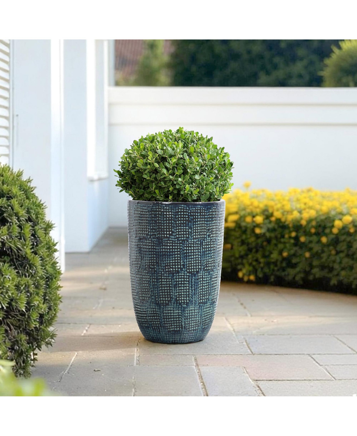 LuxenHome Ocean Grid Textured Ceramic Planter, 17" Tall, Decorative Pot with Raised Pattern