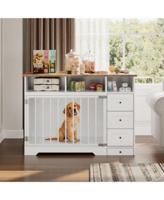 47.8 Inch Dog Crate Furniture Kennel with Doors Wooden Pet House with Drawers and Storage Cabinet