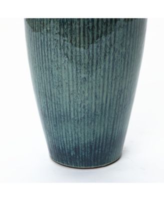 23-Inch Tall Blue Ceramic Planter, Decorative Round Pot for Plants & Flowers