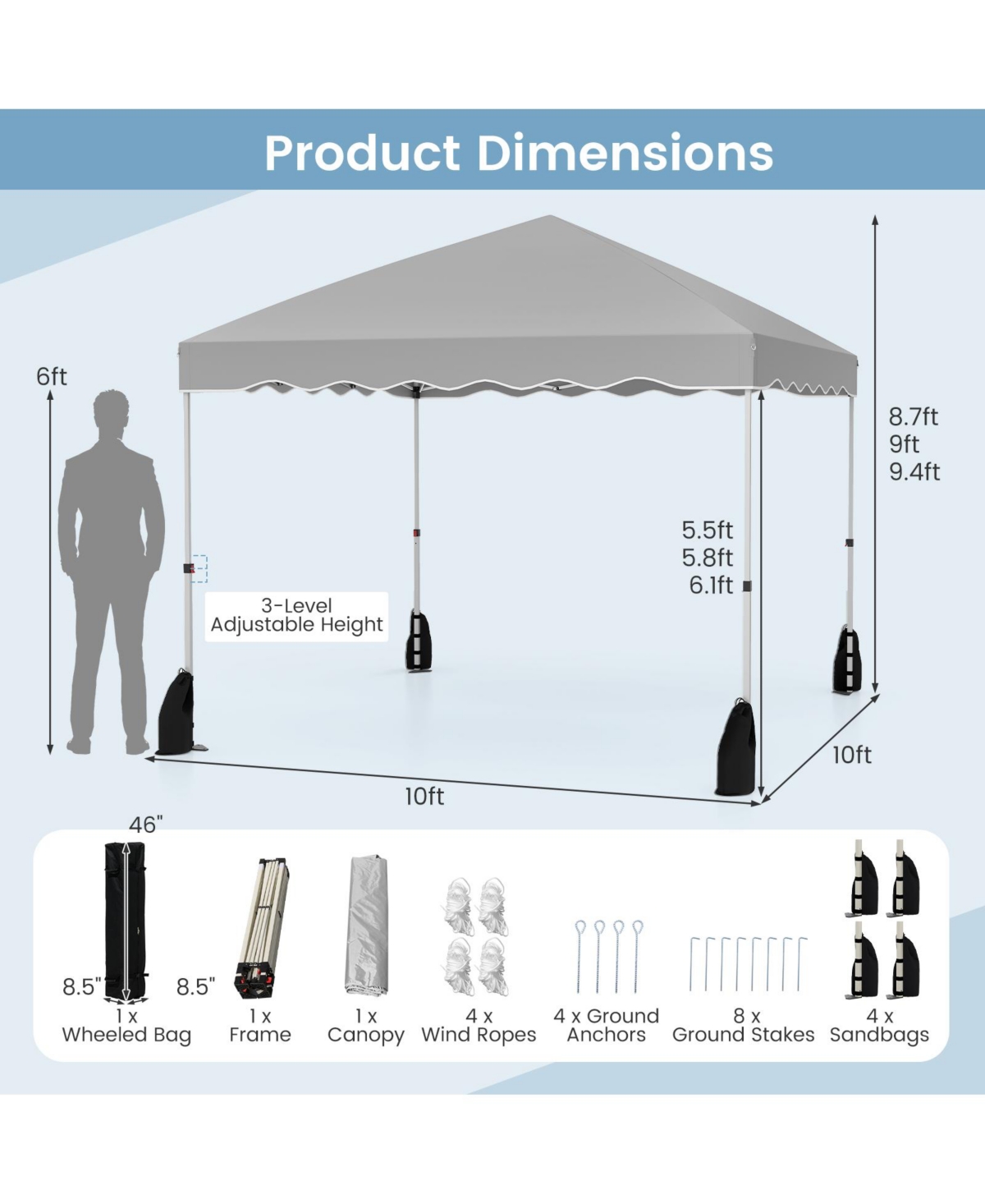 Mecale Foldable 10x10 ft Pop-Up Canopy Tent with Wheeled Carry Bag
