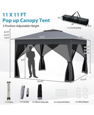 11x11 ft Pop-Up Gazebo with Mesh Netting & Double Roof