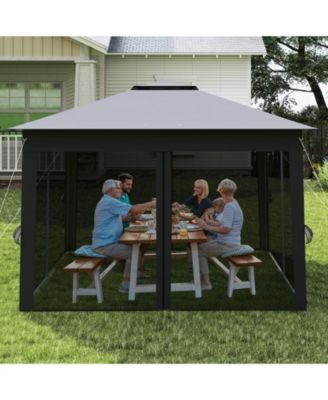 11x11 ft Pop-Up Gazebo with Mesh Netting & Double Roof