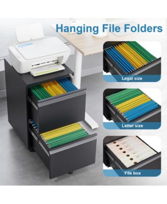 2 Drawer Mobile File Cabinet, Under Desk Filing Cabinet on Wheels, Metal Vertical Storage Cabinet with Lock for Legal/Letter/A4 File