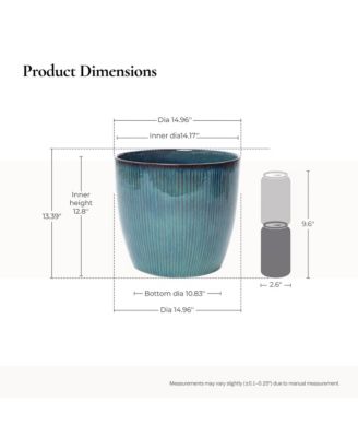 Forest Fade Ribbed Ceramic Planter, 15" Large Glossy Pot