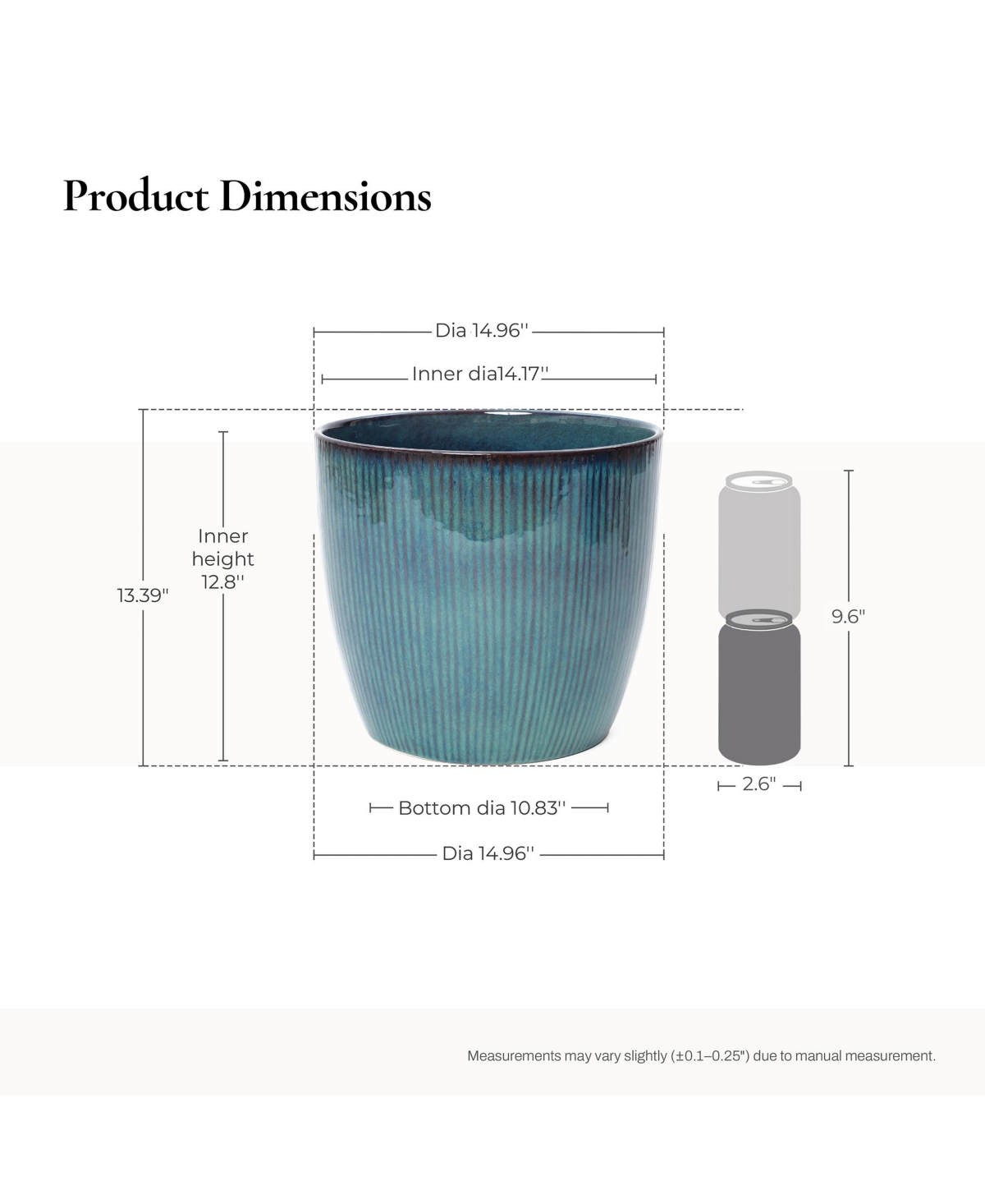 LuxenHome Forest Fade Ribbed Ceramic Planter, 15" Large Glossy Pot