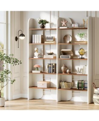 5-Tier Farmhouse Bookshelf, 70.87-Inch Tall Double Wide Bookcase