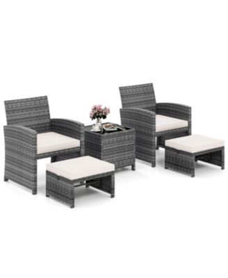 5 Pieces Patio Furniture Set PE Wicker Lounge Chairs w/ 2 Ottomans Outdoor