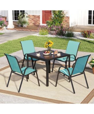 Set of 4 Patio Dining Chairs Stackable Armrest Space Saving Garden