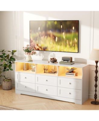 6 Drawer Dresser with RGB Lights & Power Outlet, TV Stand Storage Cabinet for Living Room, Bedroom, Entryway