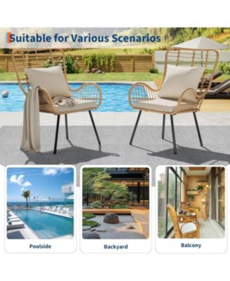 Patio Wicker Chairs Set of 2 - Outdoor/Indoor Boho Rattan Chair with Thick Cushions & Pillows, 330lb Weight Capacity