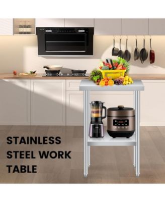 24" x 24" Stainless Steel Work Table with Adjustable Lower Shelf, 201 Grade Commercial Kitchen Prep Table & Utility Table