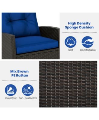 Set of 3 Wicker Rocking Set Tempered Glass Table Patio Outdoor