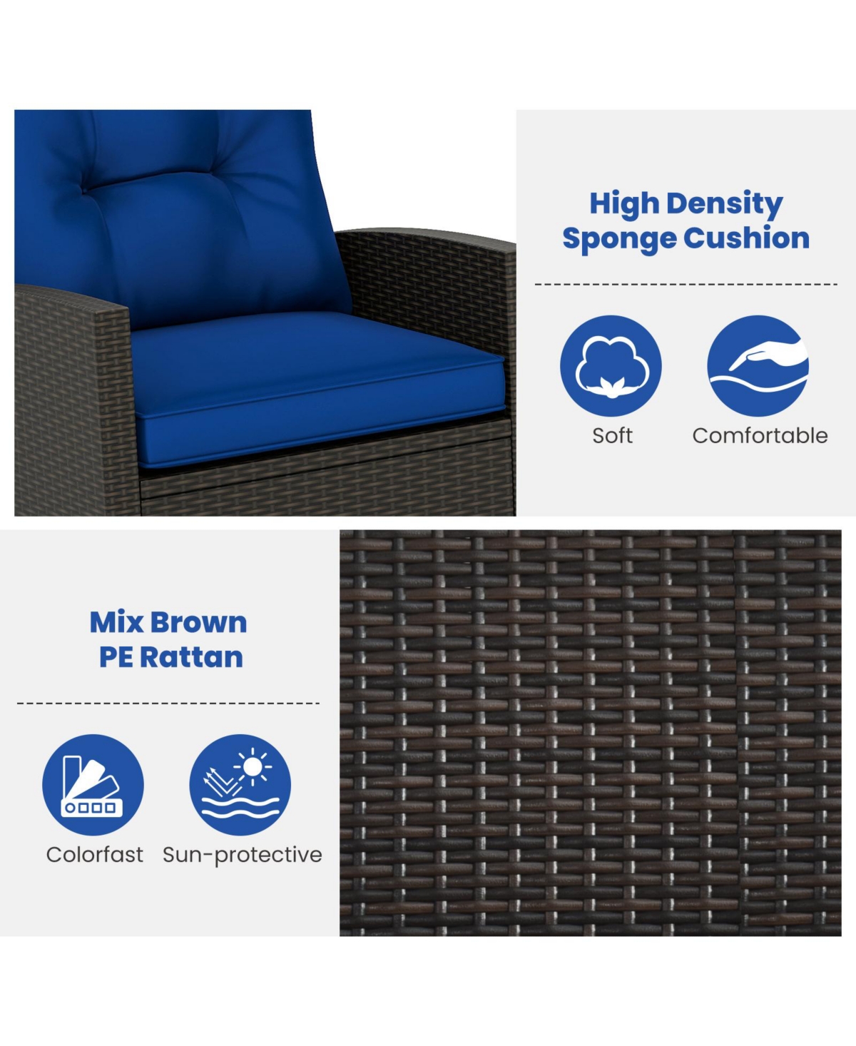 Gymax Set of 3 Wicker Rocking Set Tempered Glass Table Patio Outdoor