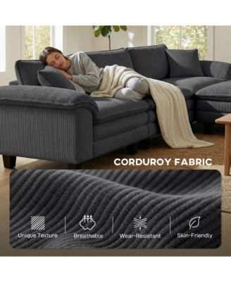 Sectional Sofa, L Shaped Couch with Deep Seat, Ottoman