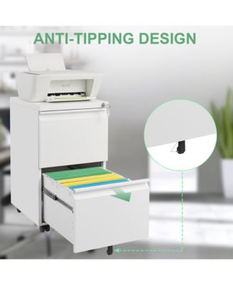 2 Drawer Mobile File Cabinet, Under Desk Filing Cabinet on Wheels, Metal Vertical Storage Cabinet with Lock for Legal/Letter/A4 File