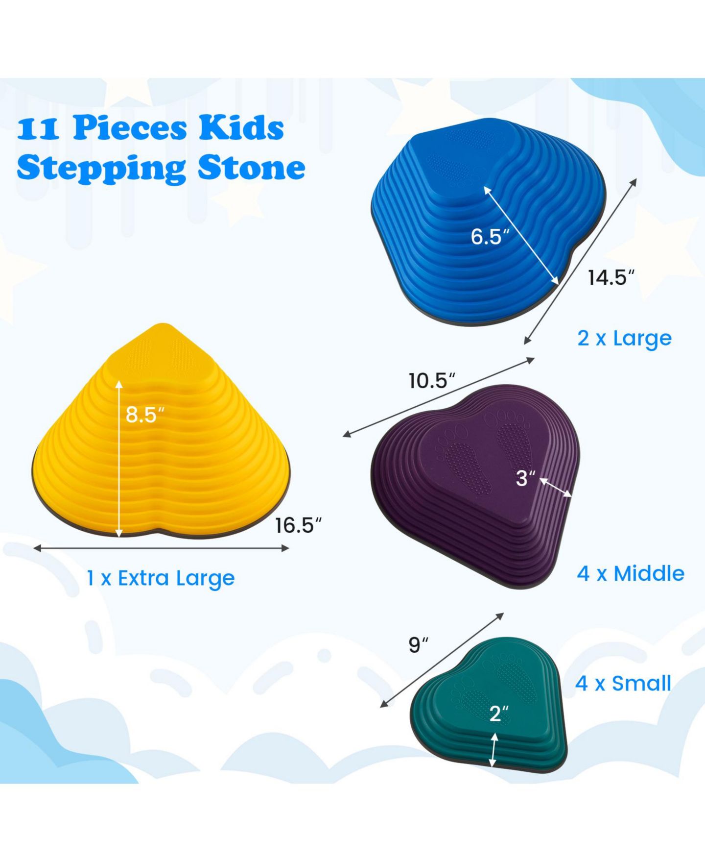 Детские игрушки Mecale 11-Piece Kids Steppingstones Stackable Non-Slip Blocks, Ages 3+, цвет: Жёлтый — фото 2
