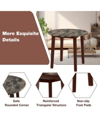 35 Inch Round Dining Table with Rubber Wood Legs and Marble-textured Veneer Tabletop