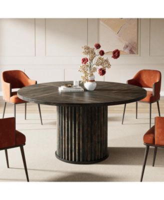 47.24-Inch Round Dining Table for 4-6 People, Modern Fluted MDF + Metal Base Kitchen Table