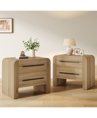 Nightstand with 2 Drawers Set of 2, 27.55" Night Stand with Storage, Modern Curved Bedside Table with Metal Handles.