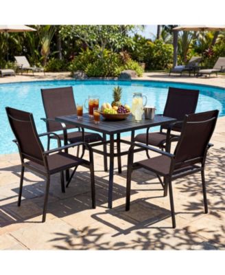 Patio Dining Chairs Set of 4 Stackable Outdoor Armchairs w/Metal FrameBackrest