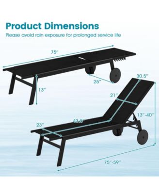 Patio Chaise Lounge w/Wheels Adjustable 6-Position Backrest Breathable Seat Outdoor