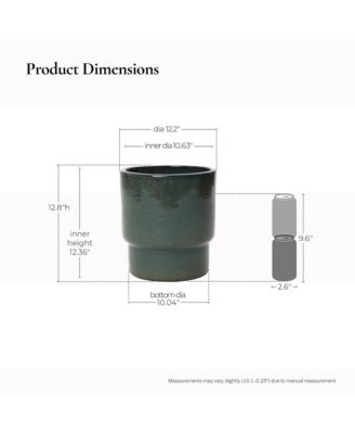 12" Dia Deep Green Round Ceramic Planter Pot, Modern Indoor Outdoor Pot for Plants with Drainage