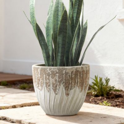 14" Dia Two Tone Ivory Large Round Plant Pots, Modern Indoor Outdoor Ceramic Planter for Living Room, Garden, Patio