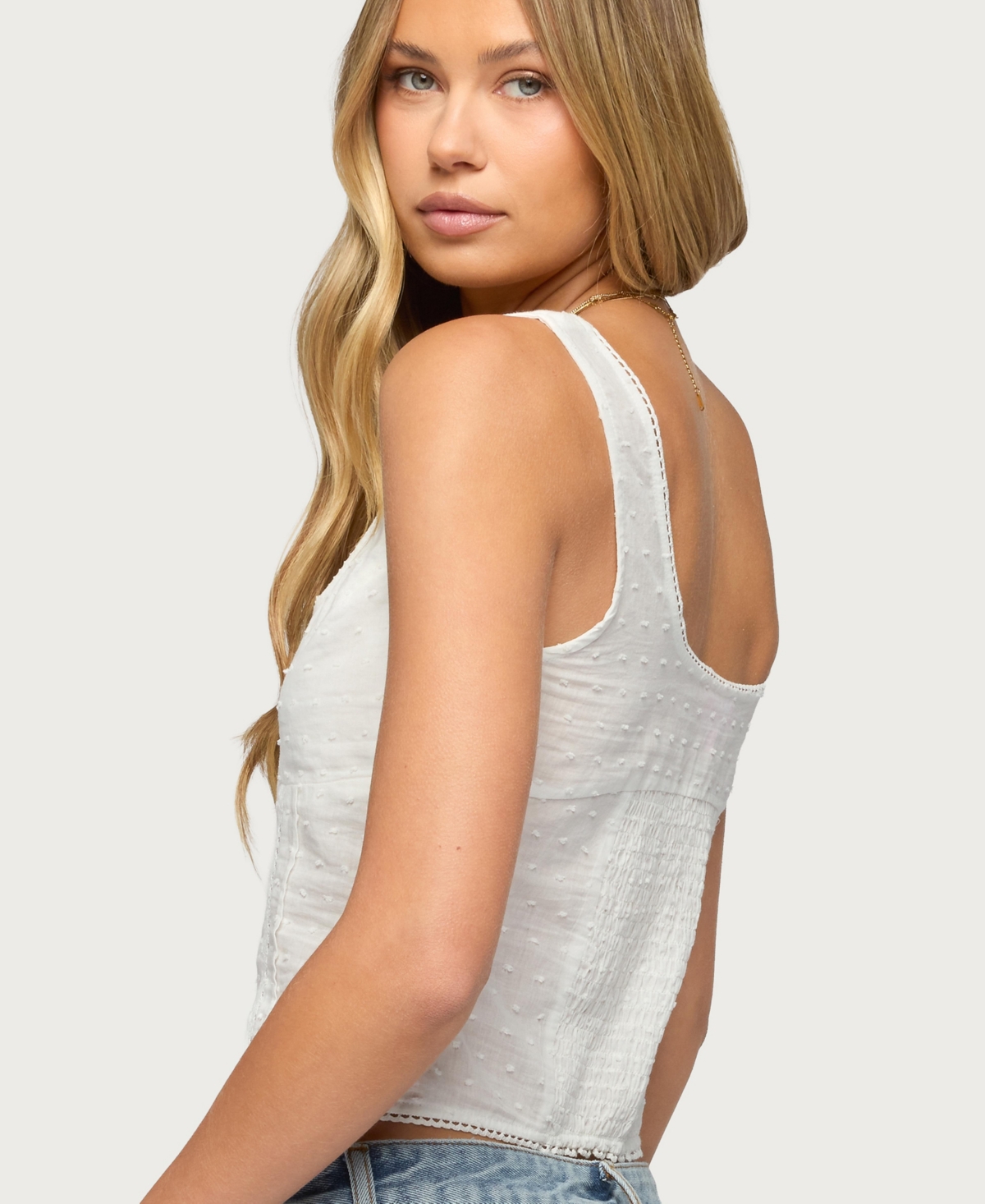 Edikted Womens Embroidered Cotton Button Up Top