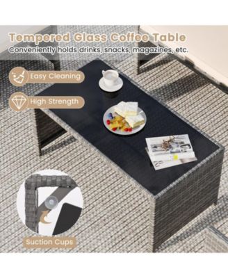 8PCS Patio Outdoor Conversation Set w/Seat Cushions & Tempered Glass Tabletop