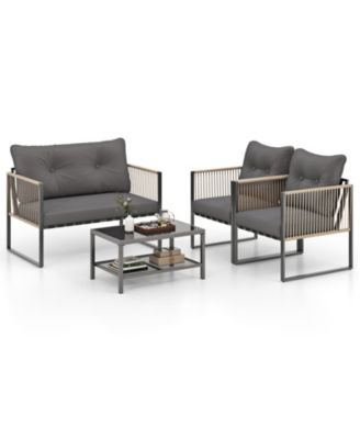 Set Of 8 Patio Furniture Set PE Rattan Conversation Sofa Set w/ Thick Cushions