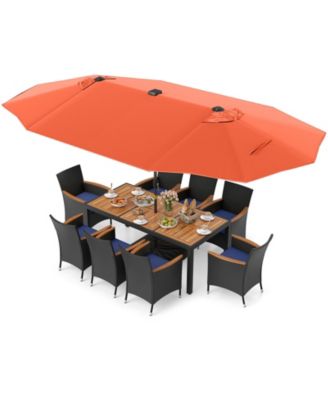 11 PCS Patio Dining Set w/ 15ft Double-Sided Patio Umbrella (Base Included)