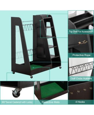 Golf Bag Storage Rack - Wooden Golf Clubs Organizer Fit 2 Golf Bags and Other Golfing Equipment Accessories for Garage, Club, Basement